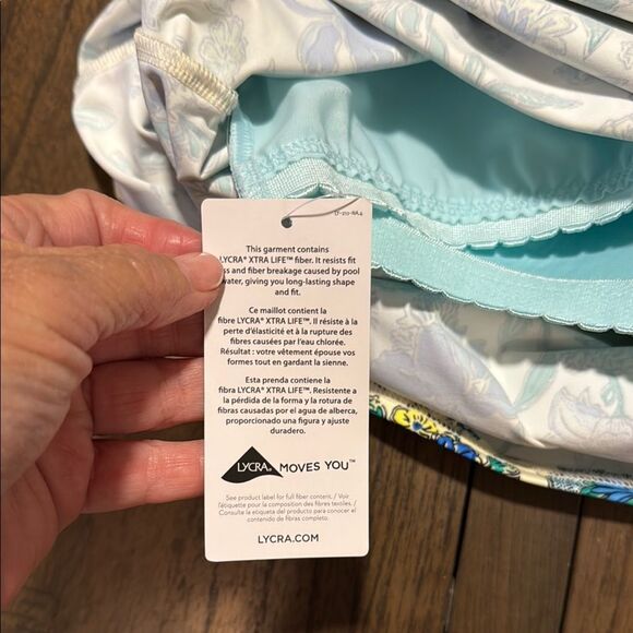 Lands' End Floral Blue Cream Swim Tank Top size 8 - Picture 6 of 7